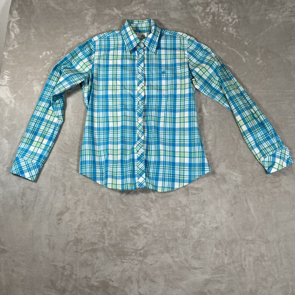 Lilly Pulitzer Shirt Womens 4 Blue White Plaid Long Sleeve Button Up VTG